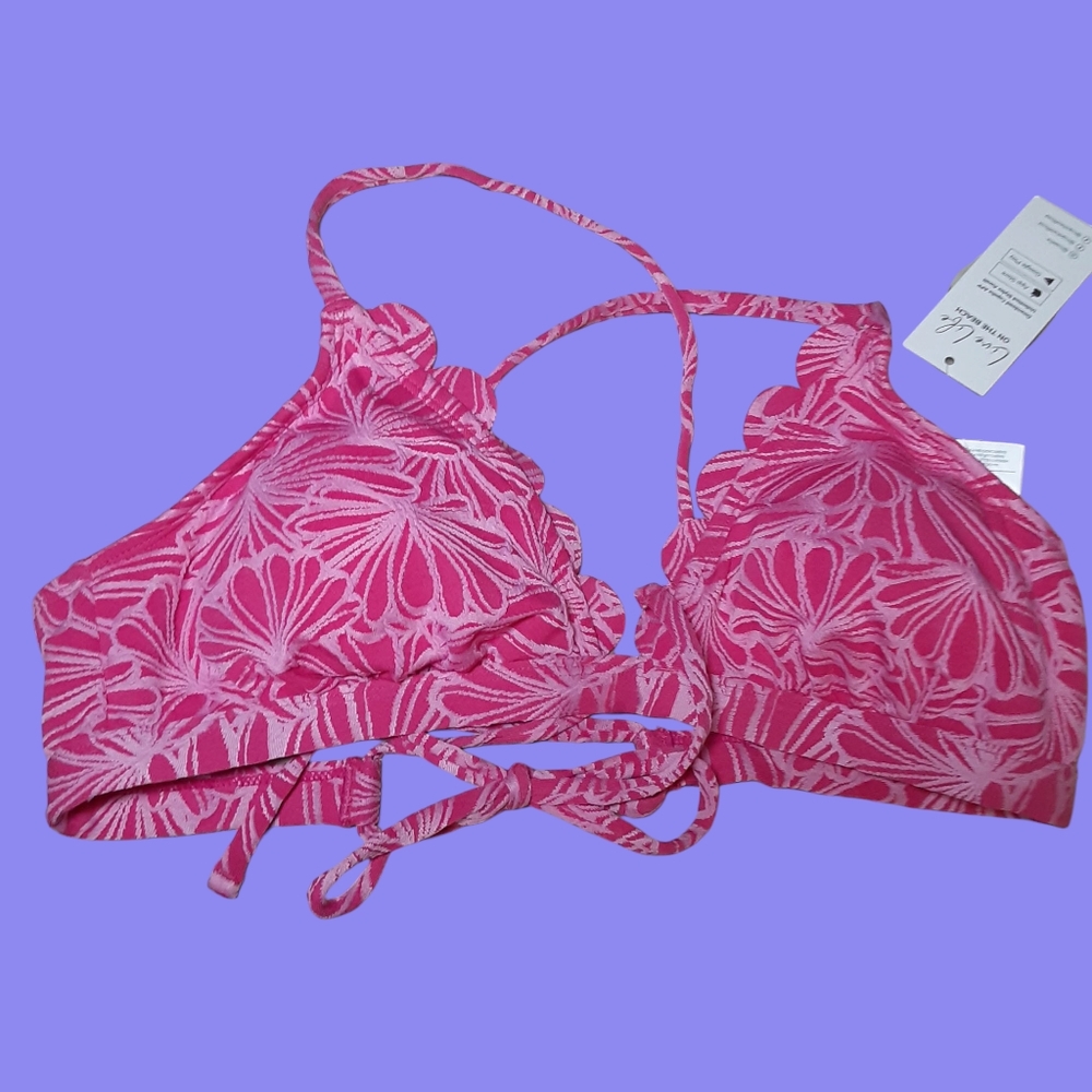 Cupshe Live Life On The Beach Pink Patterned Bikini Top Size M